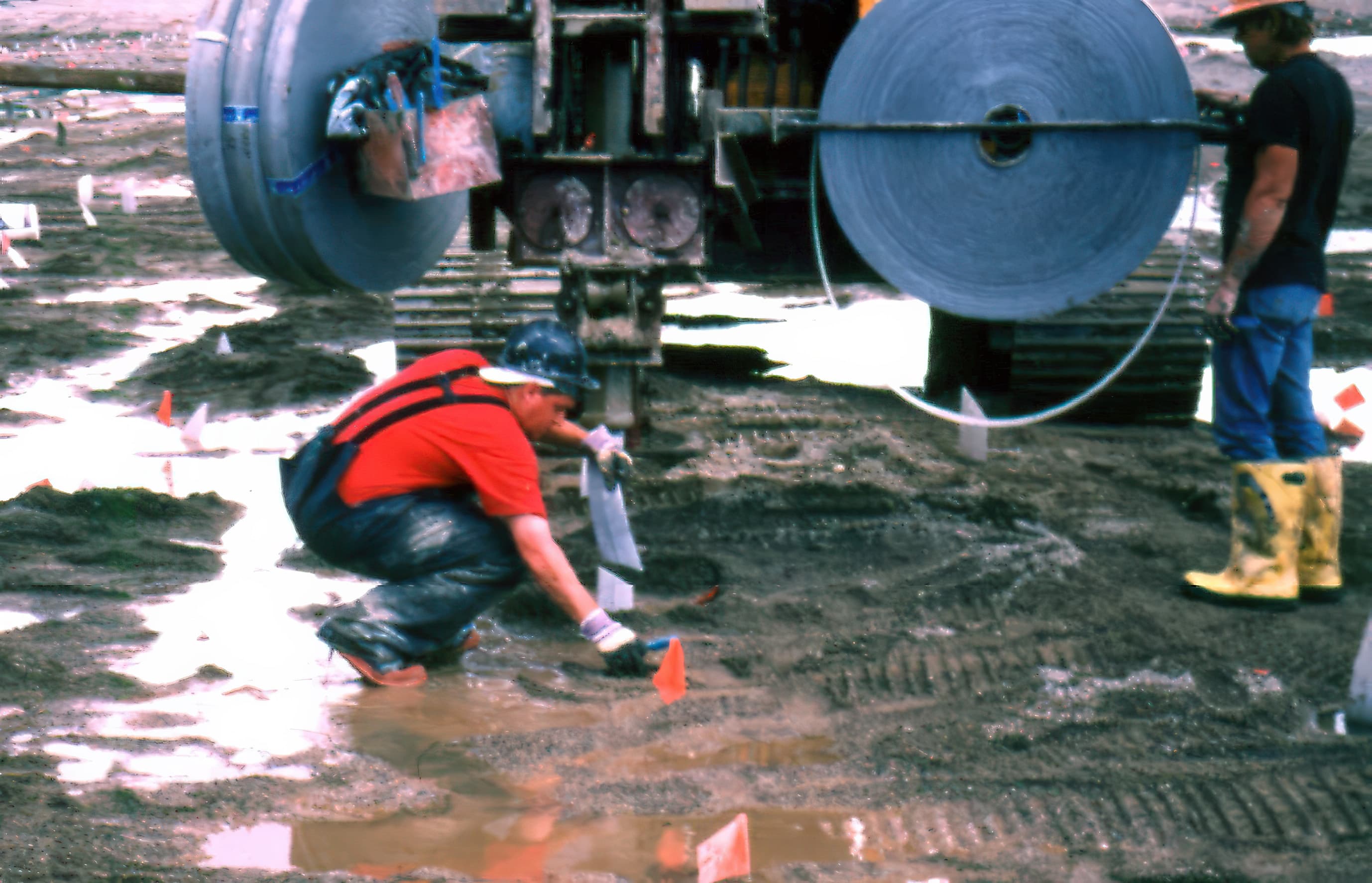 PVDs were installed through the platform on a 2 m triangular pattern to reach the sludge base.