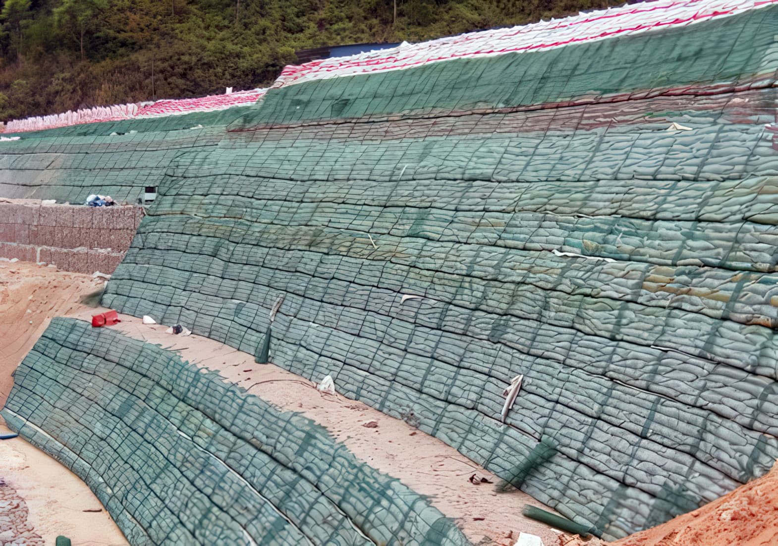 Reinforced slope partially completed