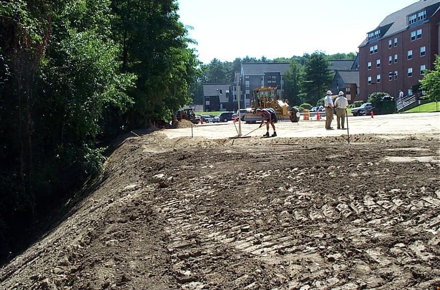 After completing the 534-space parking garage, crews began building the synthetic athletic field on the rooftop deck