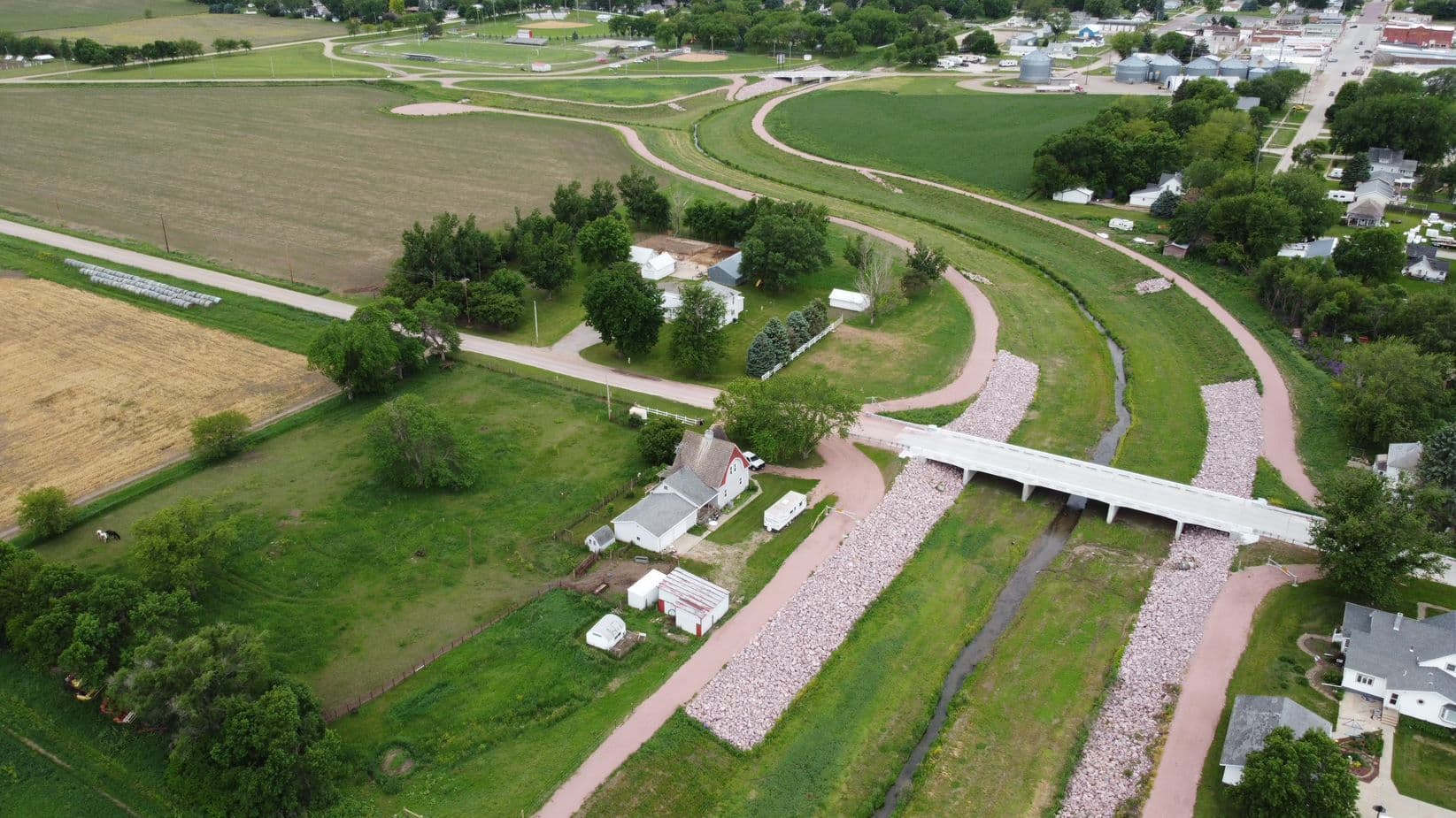 The end goal of the project is to carry water from future 100-year floods through the city in the channel and eliminate flooding in Randolph.