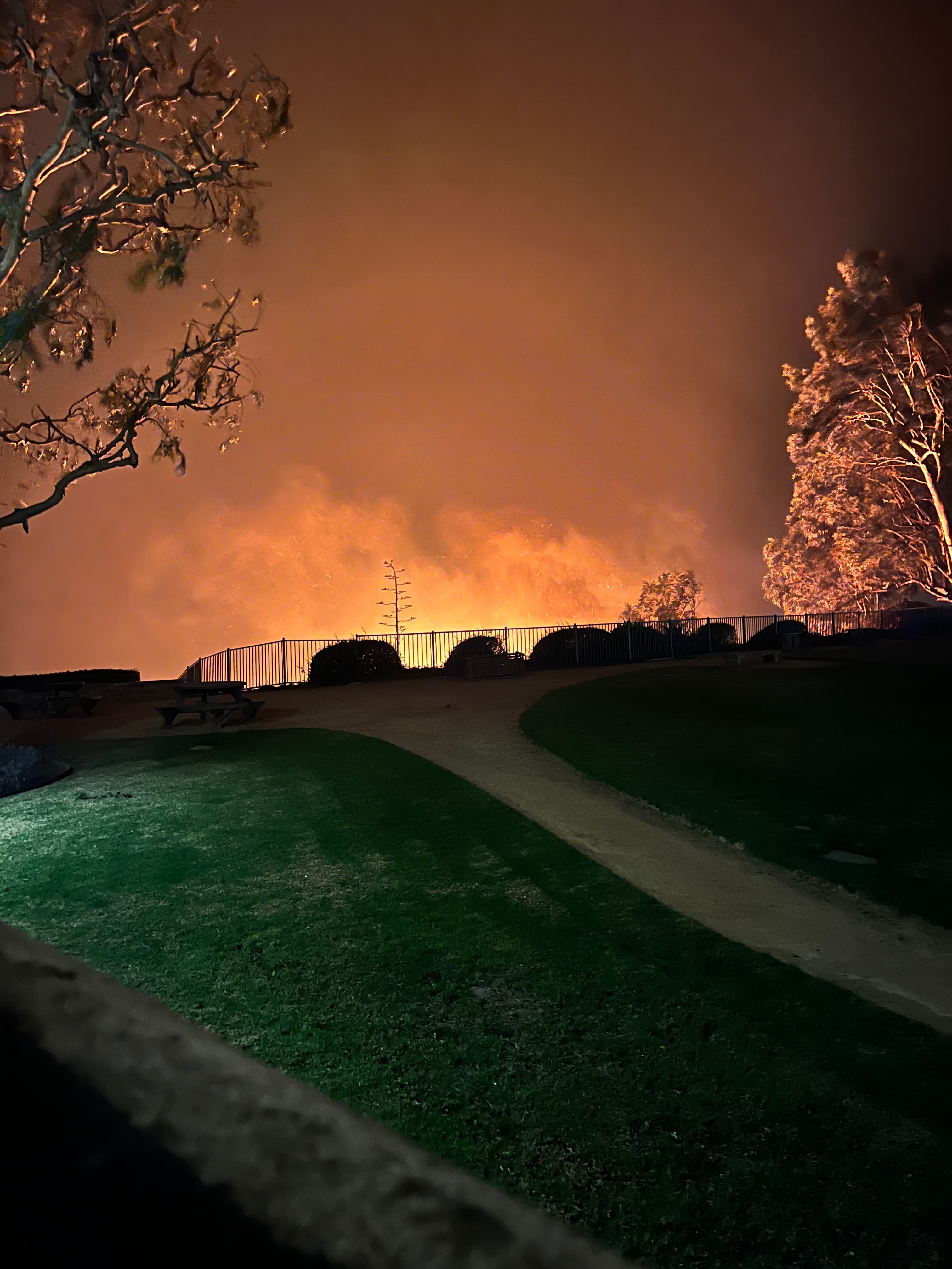 Shows fire from the backyard