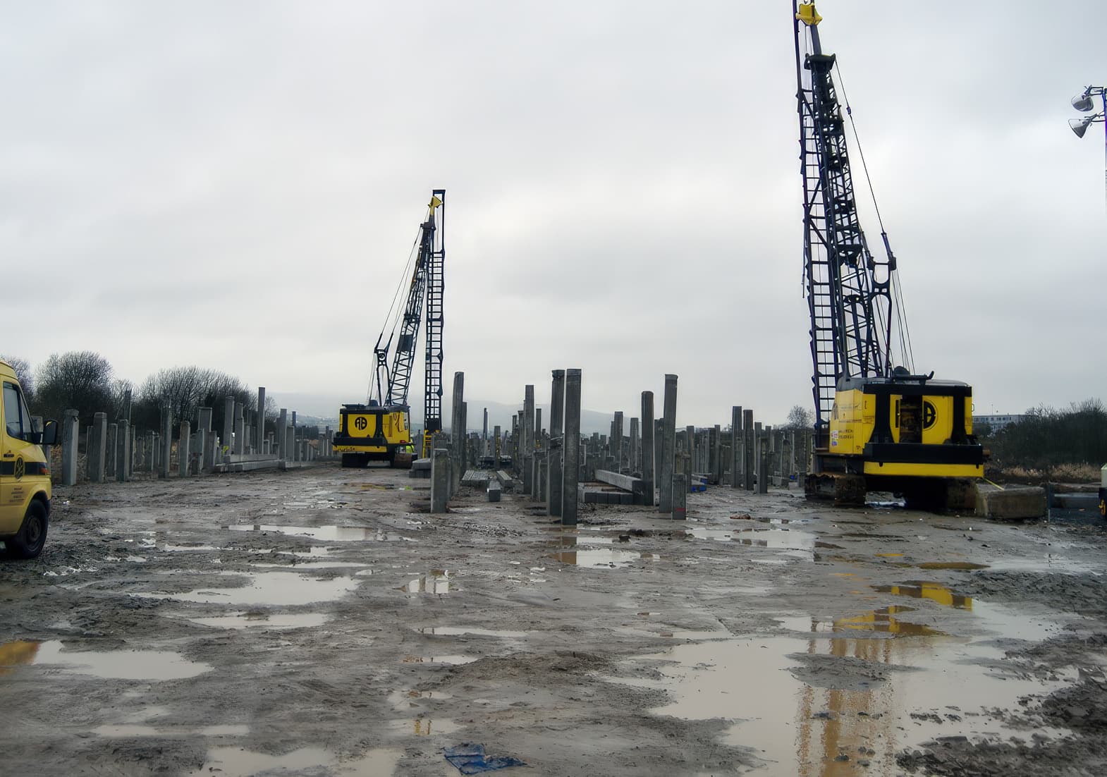 Driving concrete piles through the working platform