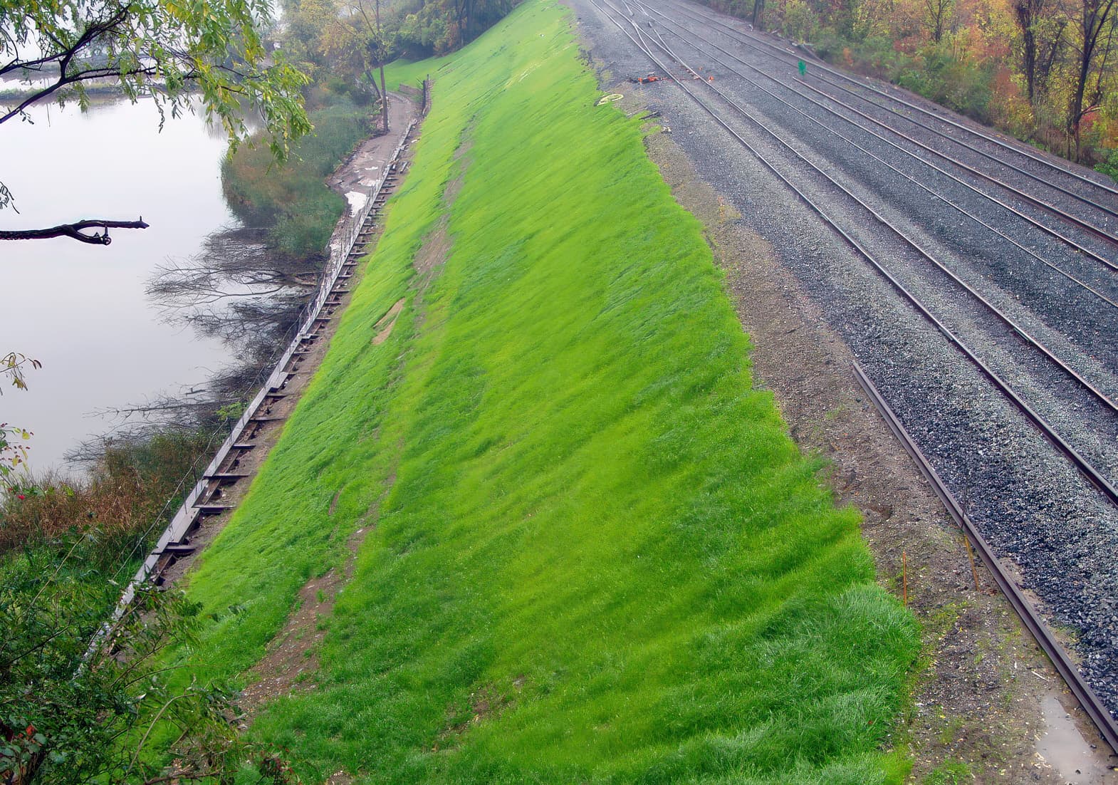 Completed reinforced fill slope with vegetated surface