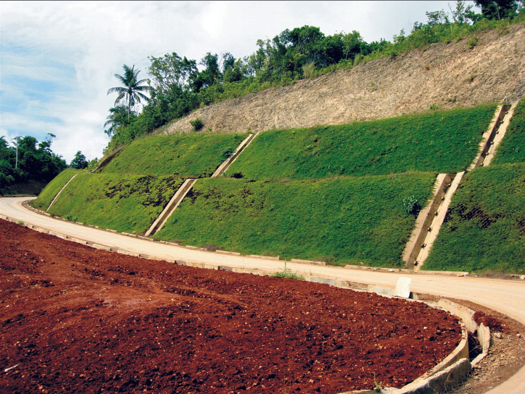 The PROPEX Envirocell,’s purpose is to retain sufficient topsoil on the steep slope and promote the growth of grass and other vegetation.