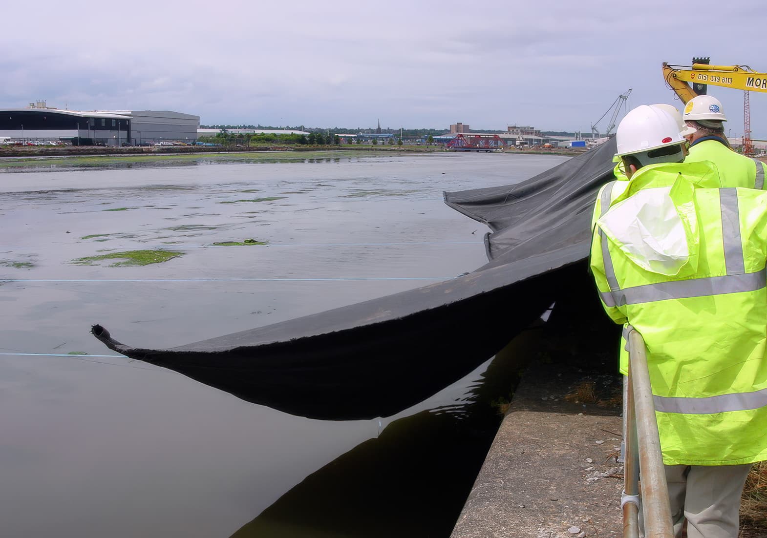 Panel pulled across flooded basin