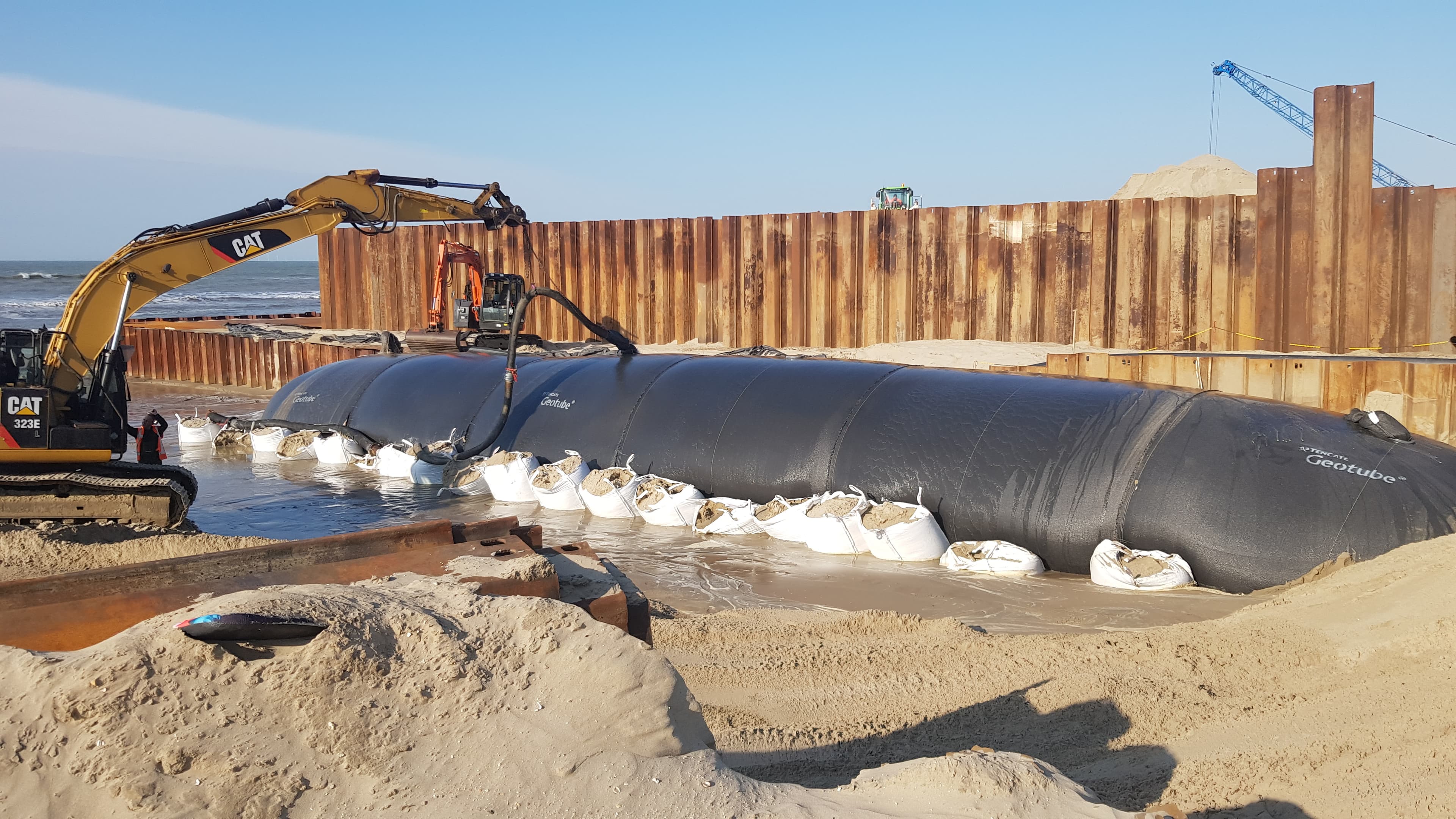 The GEOTUBE system, serving as the first line of defense against north-west storms, was critical in absorbing wave energy.