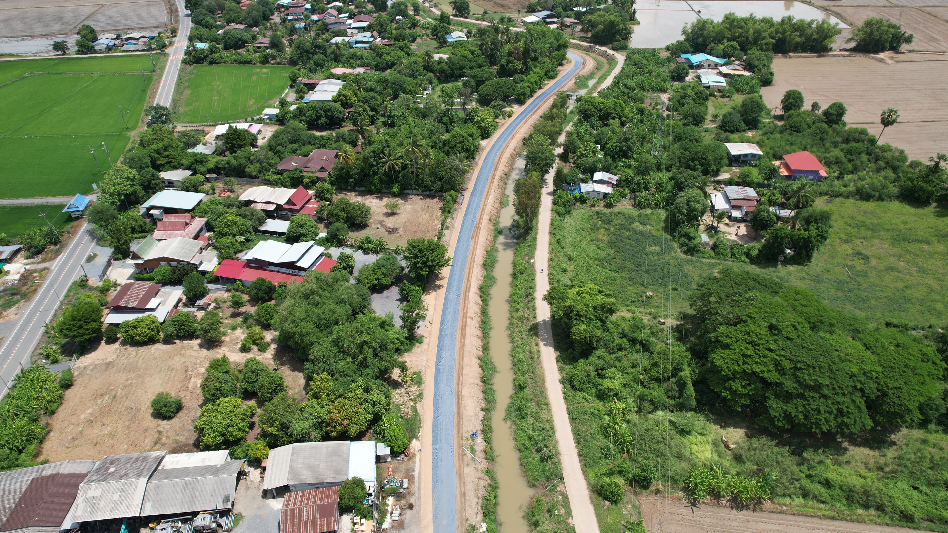Aerial view of the soft soil road along the Maharahj canal