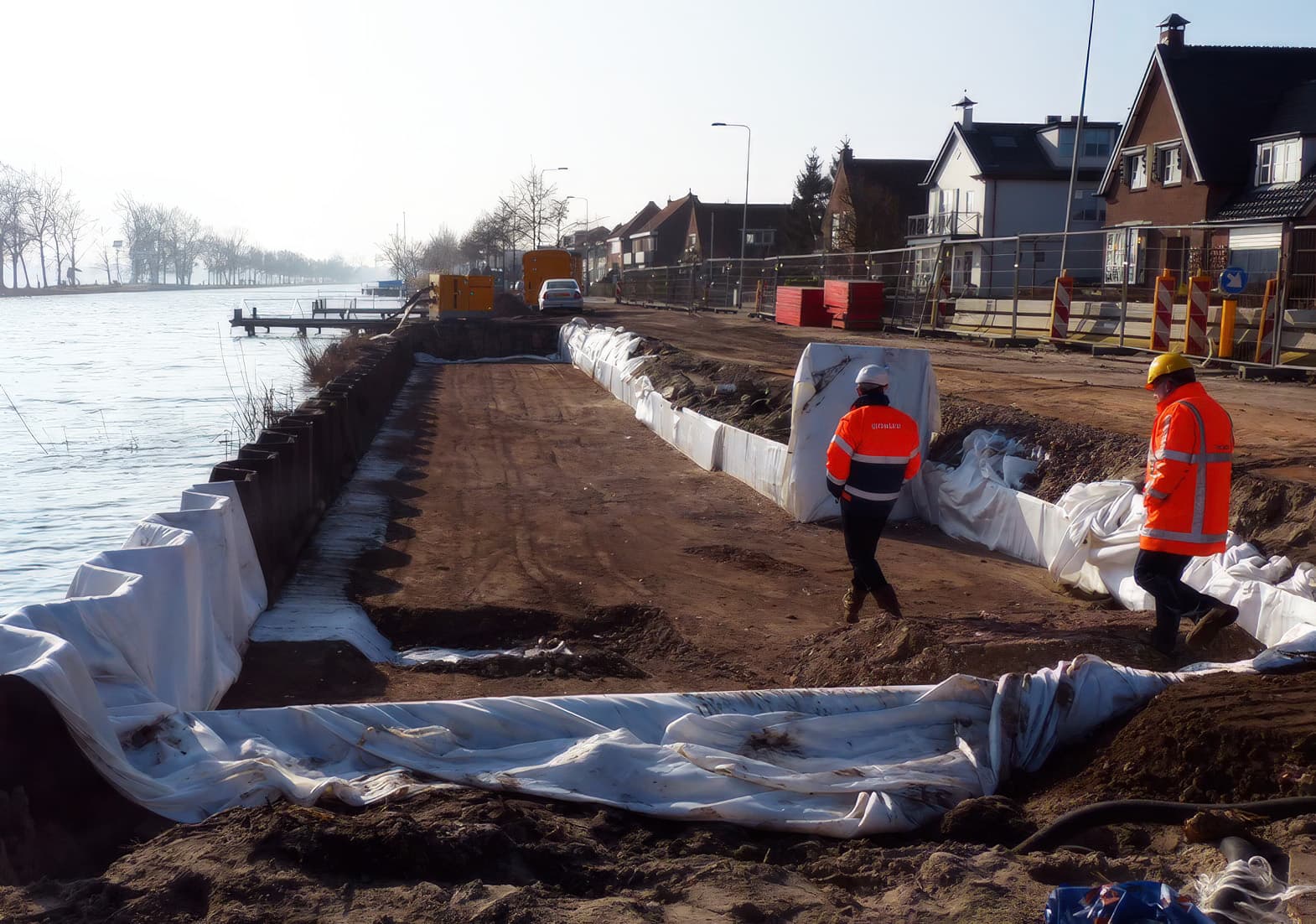 Geolon PET400 geotextile reinforcement was placed across the tops of the pile caps in both directions to carry tensile loads and enable arching.