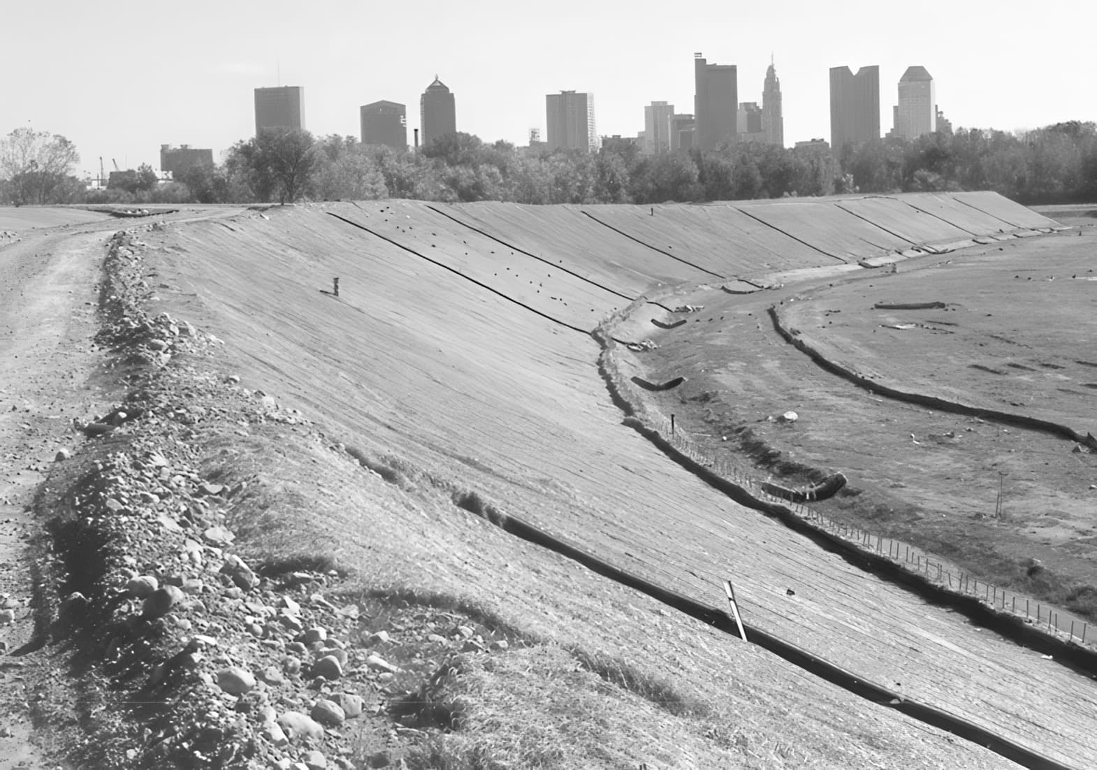 Embankment over old sludge lagoon, Interstate 670 using MIRAFI